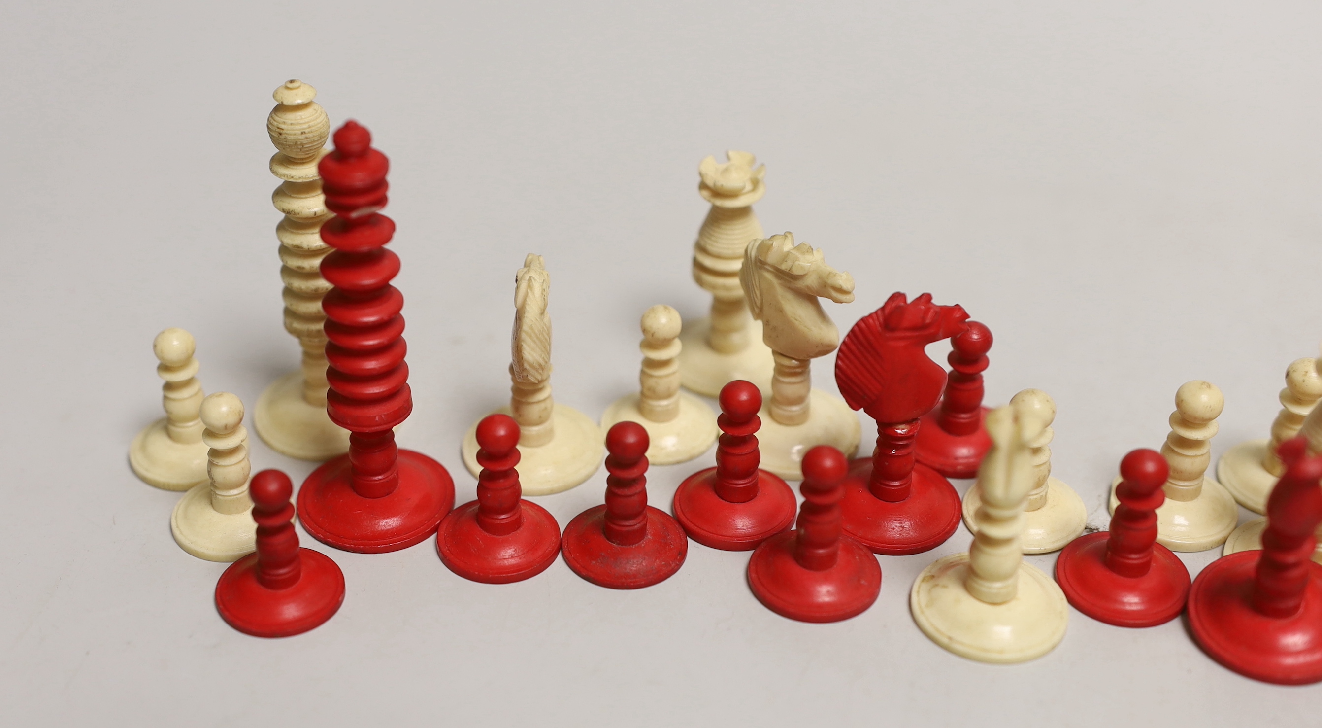 A 19th century stained bone chess set